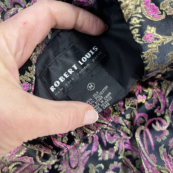 Robert Louis Oriental Asian Jacket Blazer size Medium Pink Gold Paisley Silk - Picture 12 of 12